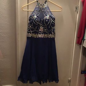 Dark blue homecoming/ formal dress with sequins.